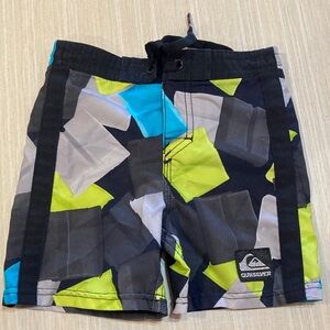 Quiksilver Boys Geometric Swim Trunks - Blue, Green, Black
